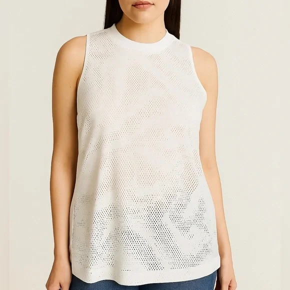 Adidas White Mesh Sleeveless Top with Triple Stripe Back (1049) - Picture 1 of 12